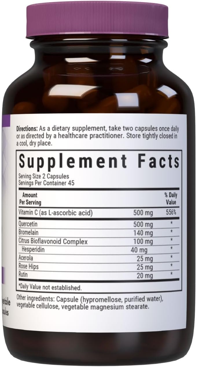 Bluebonnet BB-553 Nutrition Super Quercetin Vegetable Capsules, Vitamin C Formula, Best for Seasonal & Immune Support, Non GMO, Gluten Free, Soy Free