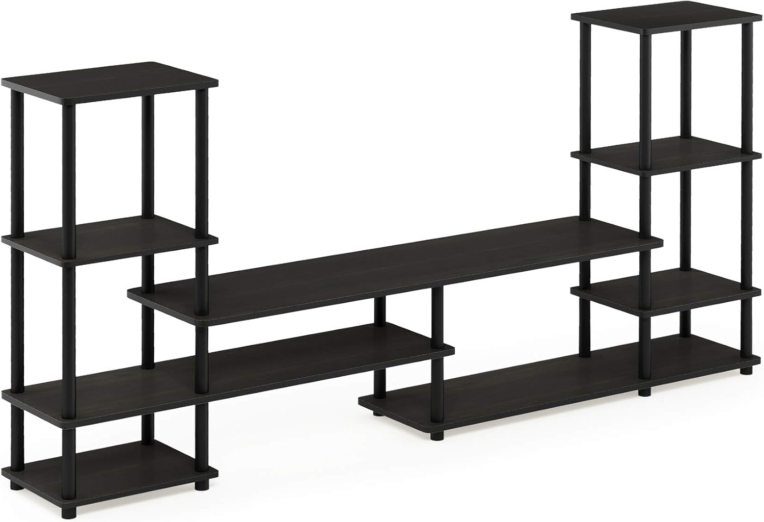 Furinno Nelly TV Stand, 3-Tier Entertainment Center with Open Shelves Storage, TV Console for TV up to 55 Inch, Soft Edges, for Living Room, Bedroom, Black