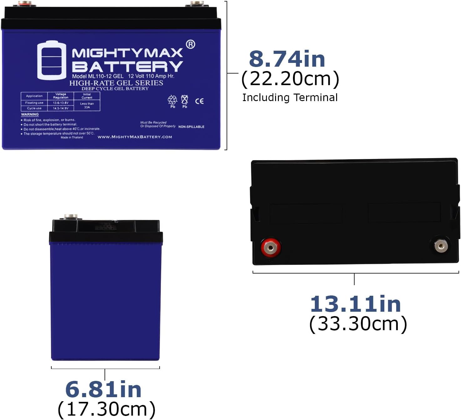 Mighty Max Battery ML55-12 GEL -12 Volt 55 AH, GEL Type, Internal Thread (INT) Terminal, Rechargeable SLA AGM Battery