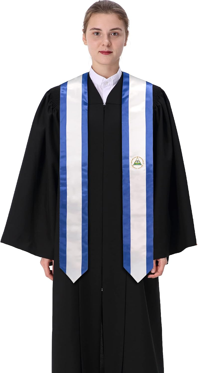 GraduationMall National Flag Graduation Stole Embroidery Sash for Study Aboard International Students 72" in Length