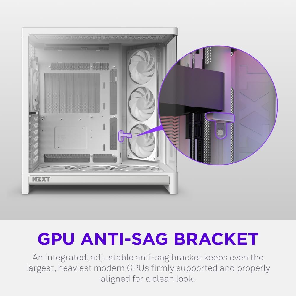 NZXT H6 - Compact Dual-Chamber ATX PC Case - White | Dual-chamber ATX case supporting up to 10 120mm fans and 360mm radiators, with back-connect motherboard compatibility.