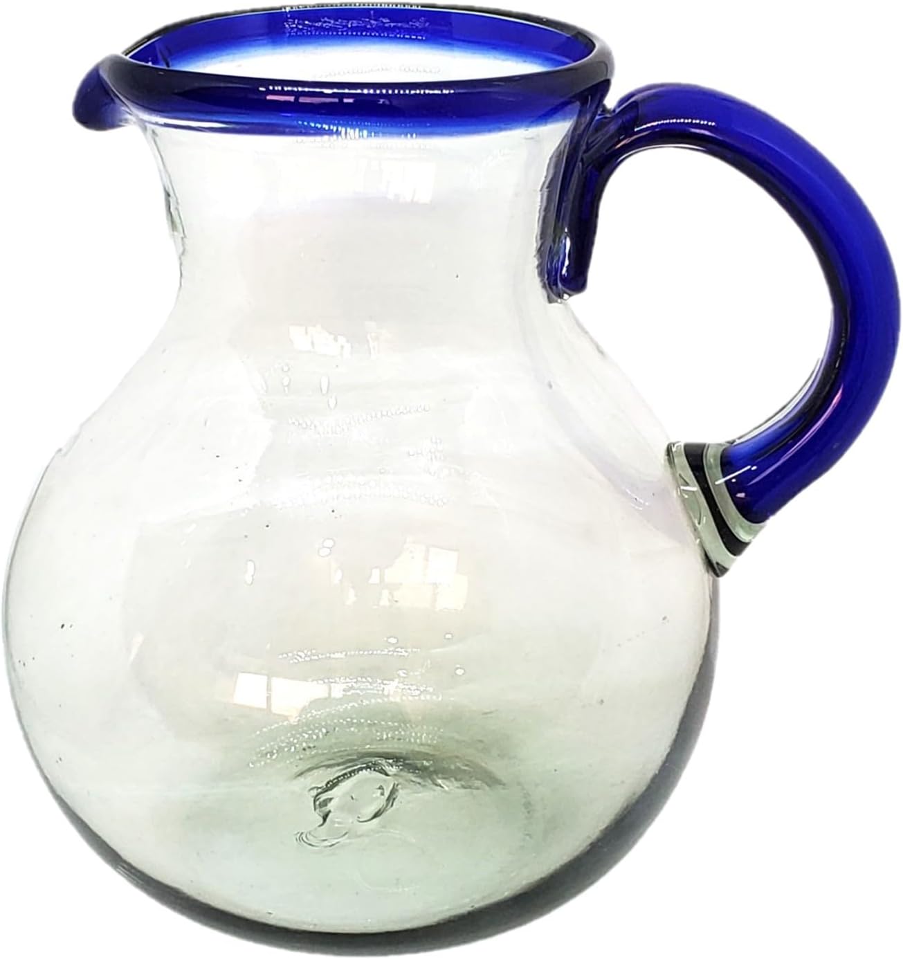 Cobalt Blue Rim 120 oz Pitcher and 6 Drinking Glasses set, Recycled Glass, Lead-free, Toxin-Free (Pitcher & Glasses)