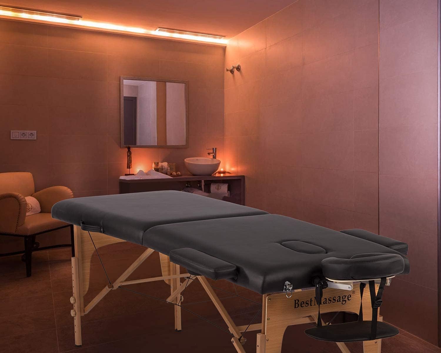 BestMassage Massage Bed Portable Massage Table 28 inch Wide Lash Bed Height Adjustable PU Leather 2 Folding with Oxford Bag for Spa Footmassage Facial CareSpa Tattoo