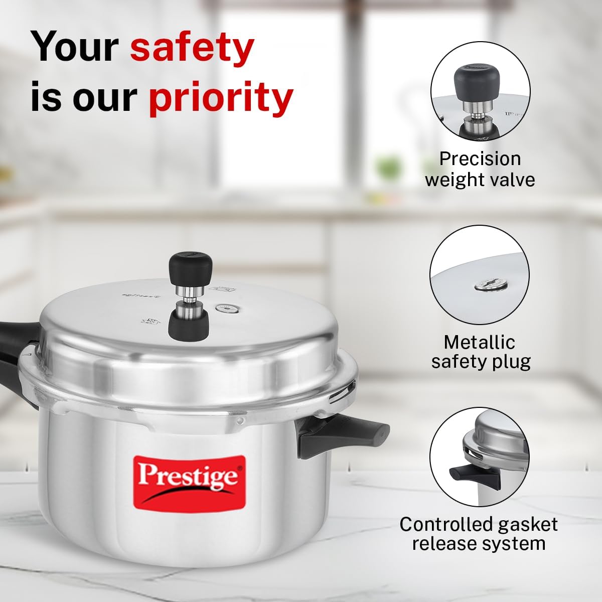 Prestige Popular Aluminum Pressure Cooker, 5 L, Silver