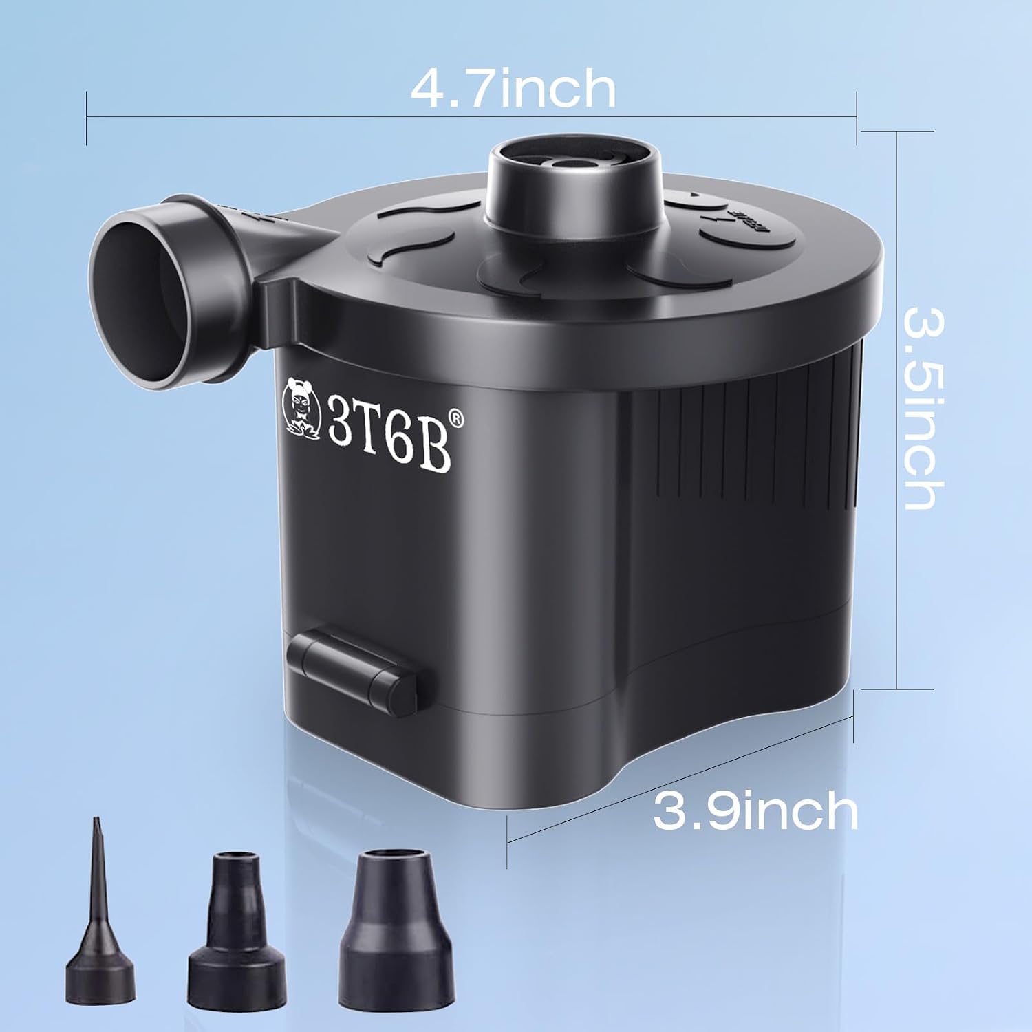 Electric Air Pump for Inflatables, Battery Powered Wireless Air Pump for Mattress with 3 Nozzles