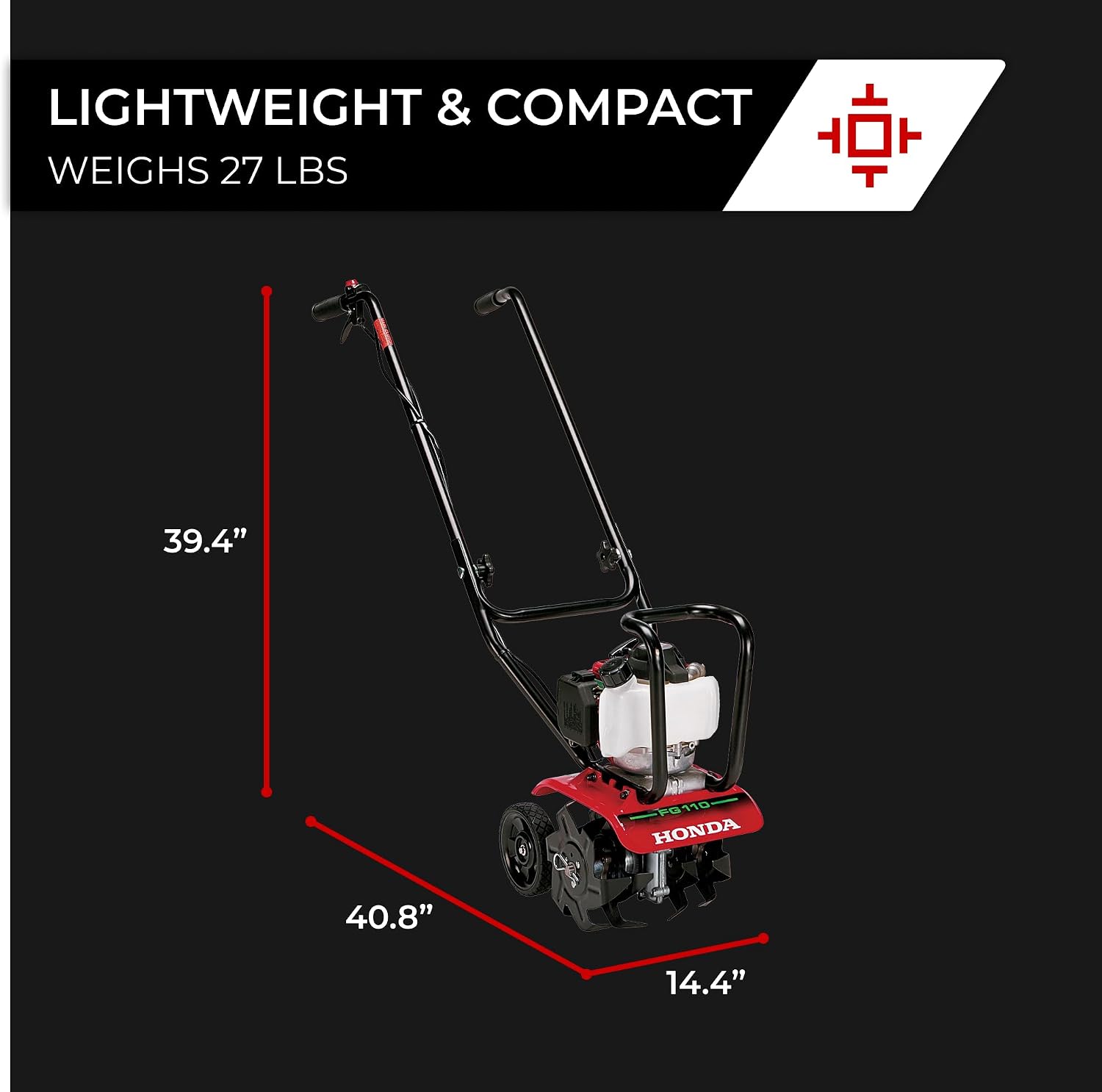 Honda FG110 Mini Tiller Cultivator (FG110KiAT) | 6- to 9-Inch Tilling Width, Break New Ground or Prep Soil, Gas Engine, Adjustable Depth Bar