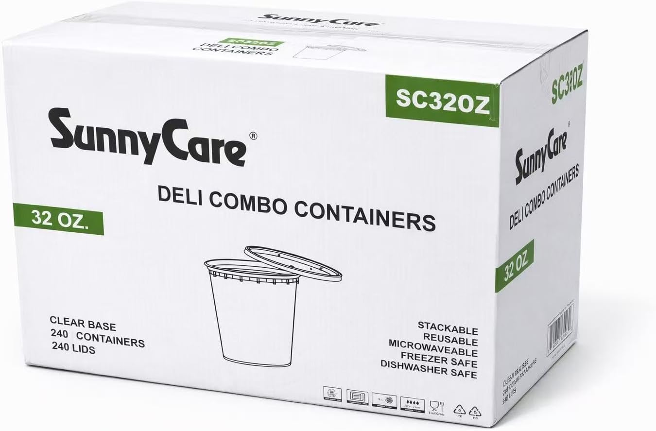 SunnyCare® SC32oz 32 oz.Microwavable Translucent Plastic Deli Container with Lid -(Case of 240)