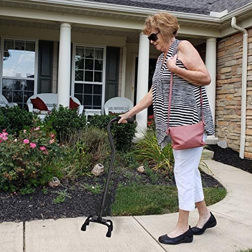 Carex Quad Cane with Small Base, Heavy Duty Quad Cane with Adjustable Height from 28" to 37", 4-Prong Walking Stick with Small Base