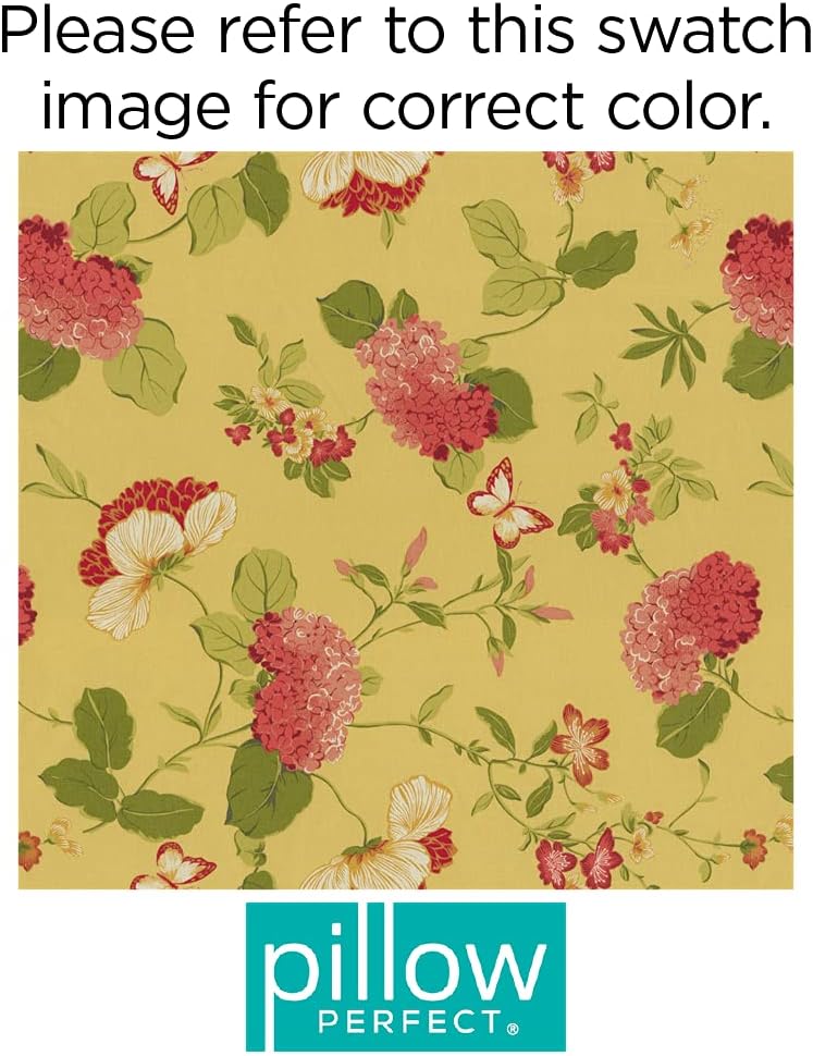 Pillow Perfect Bright Floral Indoor/Outdoor Tufted Wicker Seat Cushion, 2 Count, 19" x 19", Blue/Tan Telfair Peacock