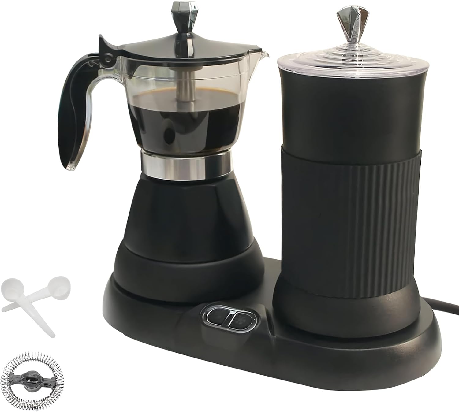 Espresso Maker with Milk Frother Electric Moka Pot 2-in-1 Espress Machine Aluminium One-Touch Operation Milk Froth Fine and Dense White 110V