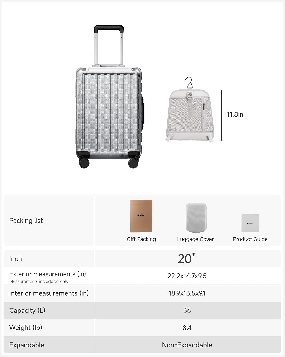 LUGGEX Zipperless Checked Suitcase, Aluminum Frame, Charcoal Metallic, 28" | Checked Luggage, 100% PC Hard Shell, 8010S Aluminum Frame, 8 Spinner Wheels, TSA Lock, Hard Shell, ZX-Core