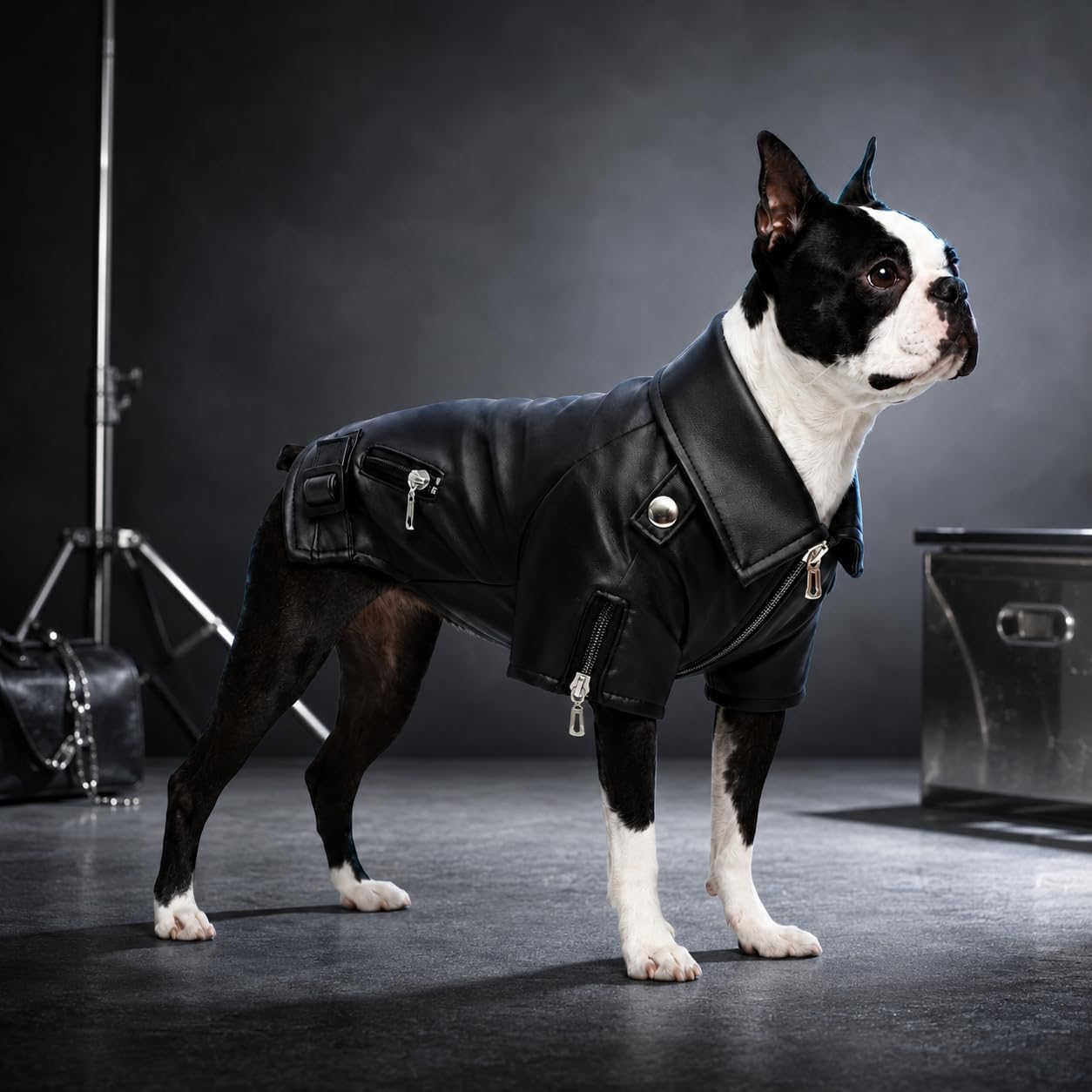 Lovelonglong Cool Dog Leather Jacket, Warm Coats Dogs Windproof Cold Weather Coats for Large Medium Small Dogs with Eagle Embroidery Black XS