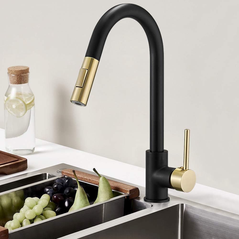 Hoimpro Kitchen Sink Faucet with Pull Out Sprayer, Rv Kitchen Faucet Pull Down Sprayer