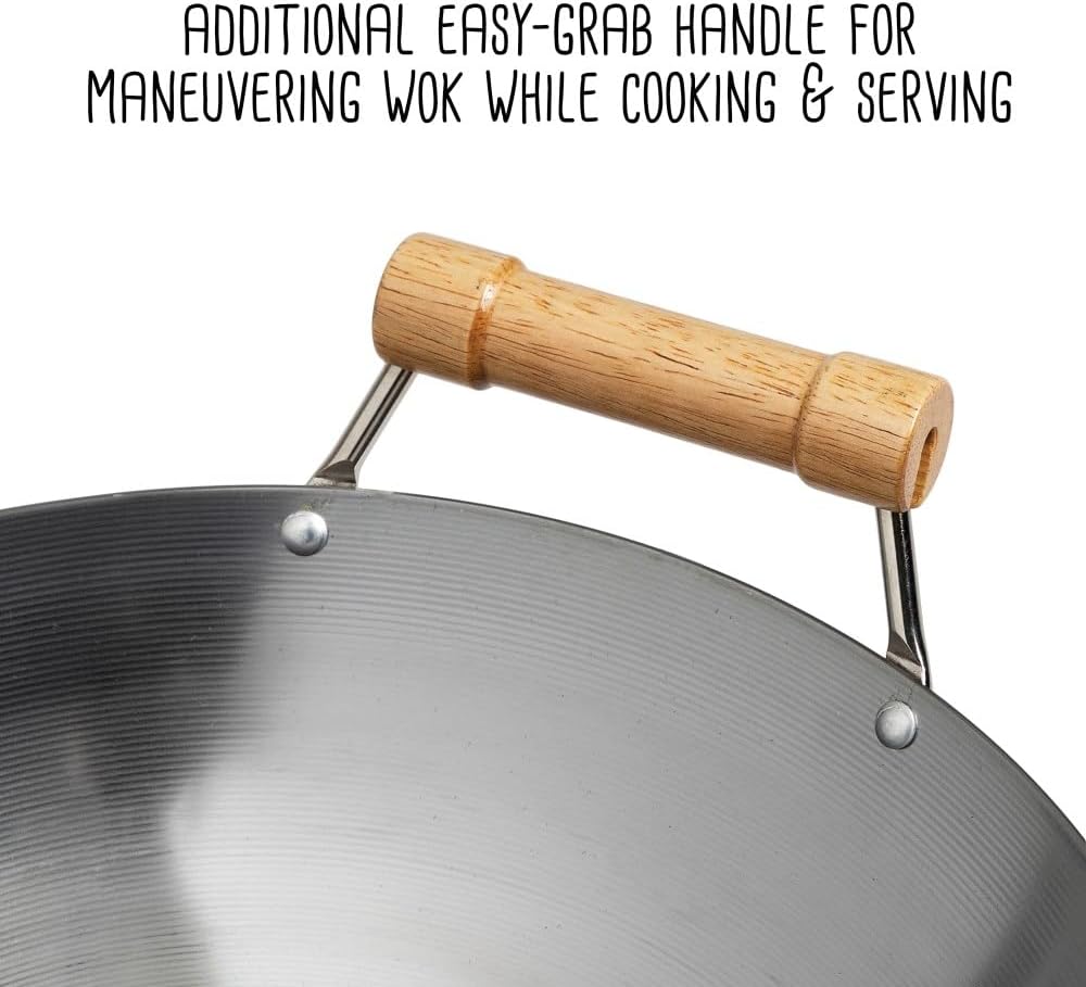 JOYCE CHEN Classic Series 12-Inch Carbon Steel Stir Fry Pan with Birch Handle