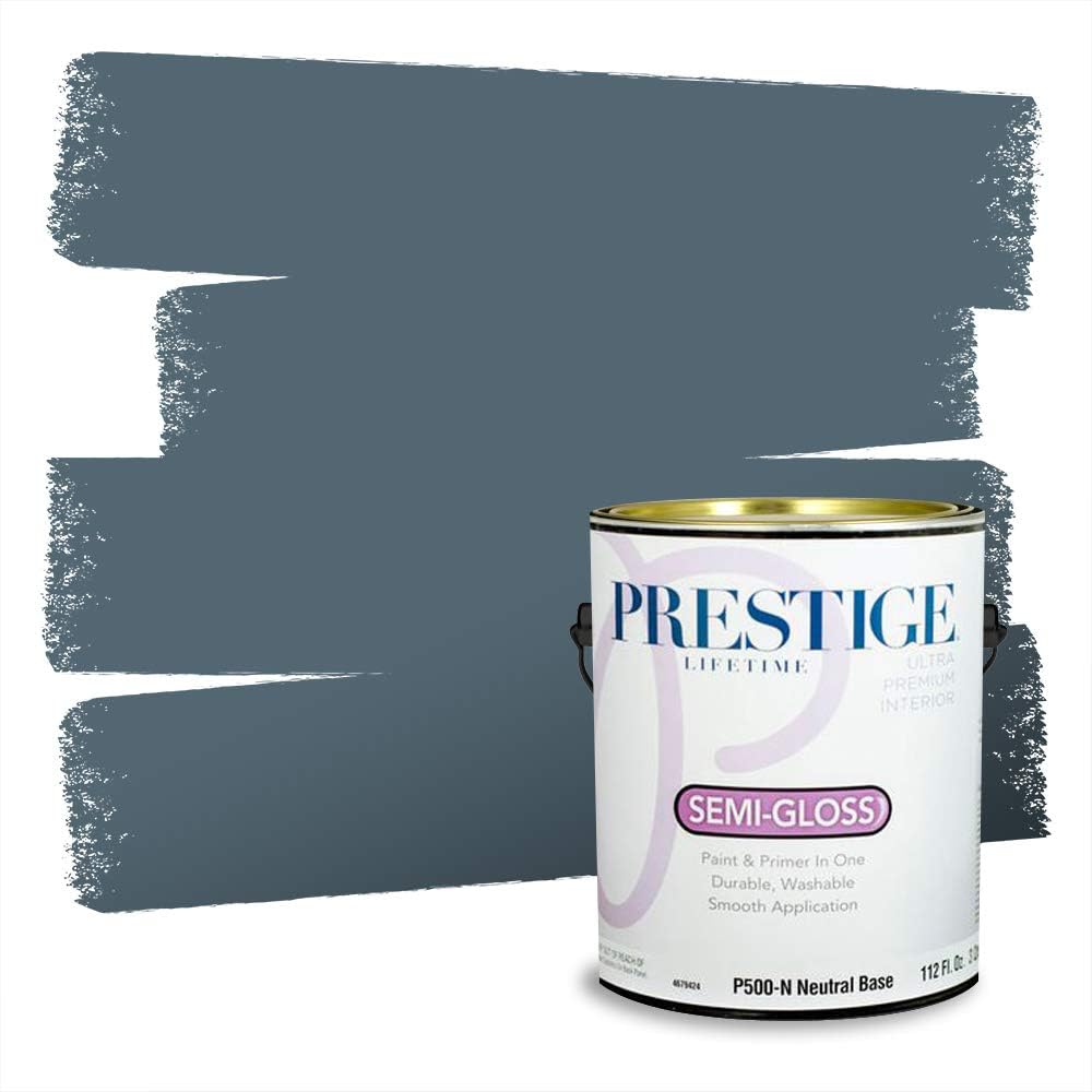PRESTIGE Paints Exterior Paint and Primer In One, 1-Gallon, Semi-Gloss, Comparable Match of Behr* Intercoastal Gray*