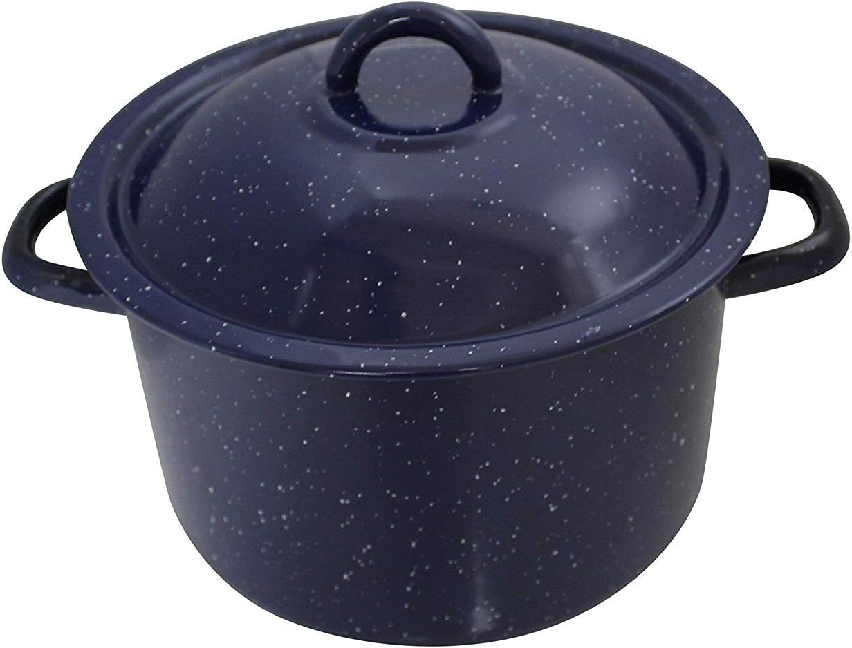 IMUSA USA C20666-1062810W Speckled Enamel Stock Pot with Lid, 4 Quart, Blue | Speckled Enamel Finish, Durable Steel Construction, Ideal for Soups and Stews, Great for Everyday Family Meals
