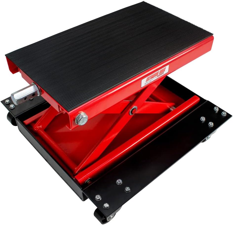 Extreme Max 5001.5059 Wide Motorcycle Scissor Jack with Dolly - 1100 lbs.
