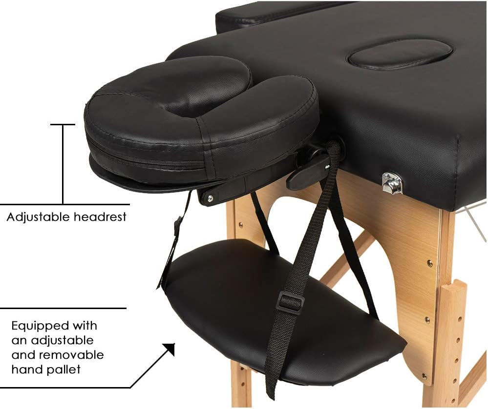 BestMassage | Portable Massage Table | 24" Wide, Black PU Leather | Lightweight, 2-Fold Massage Table with Height Adjustment, 450lbs Capacity, Carry Bag | For Massage, Facial, Tattoo, Home, Spa