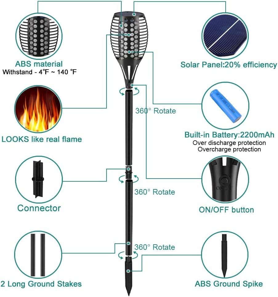 Aityvert Flickering Flame Solar Torch Lights Outdoor, 43" Tall, 2 Pack | Realistic 96-LED Flame Effect,Higher & Larger,IP65 Waterproof, Landscape Decoration Auto On/Off for Patio, Garden,Pathway