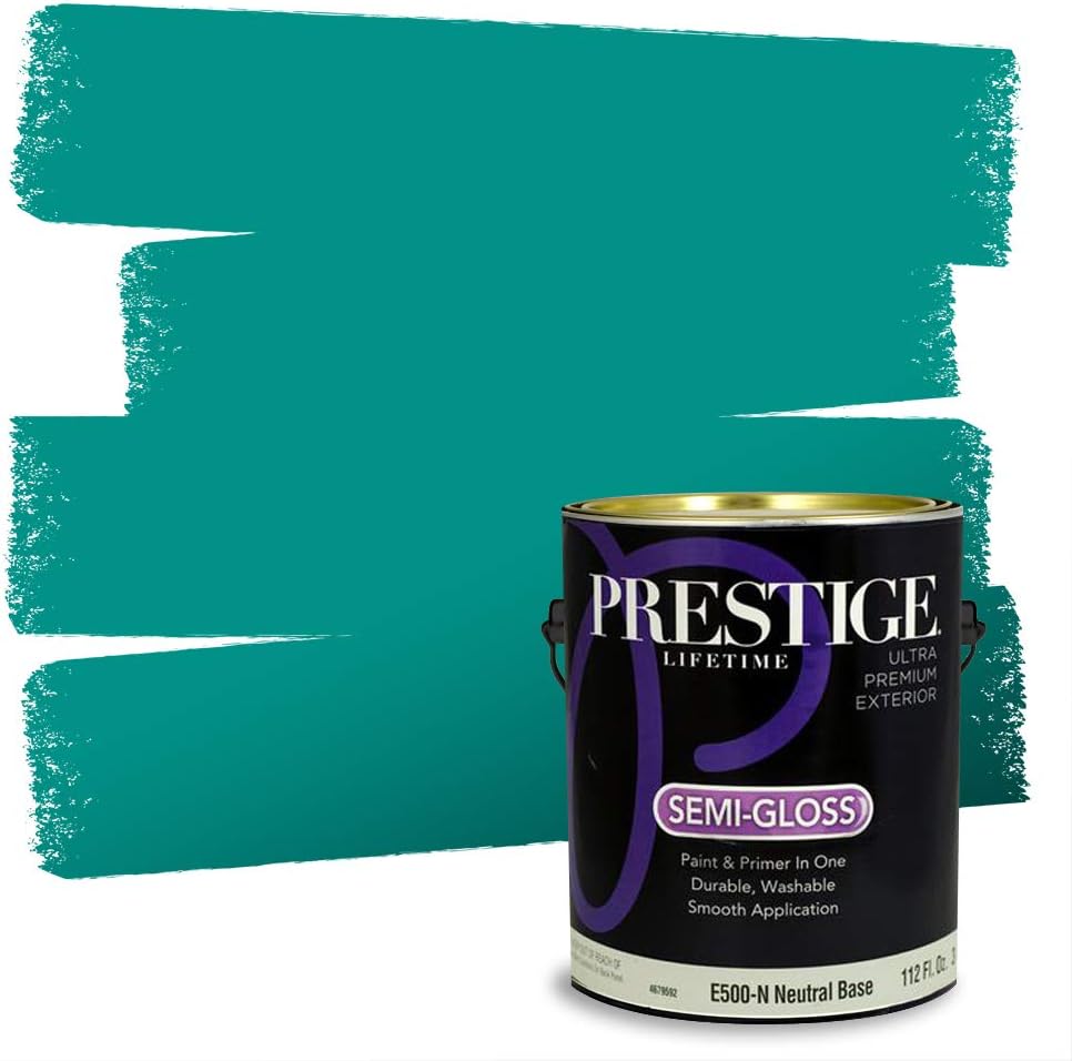 PRESTIGE Paints Exterior Paint and Primer In One, 1-Gallon, Semi-Gloss, Comparable Match of Sherwin Williams* Nifty Turquoise*