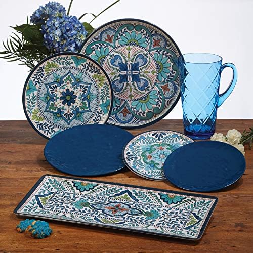 Talavera 3-Piece Melamine Hostess Serveware Set – Chip & Dip Server, 3-Section Relish Tray