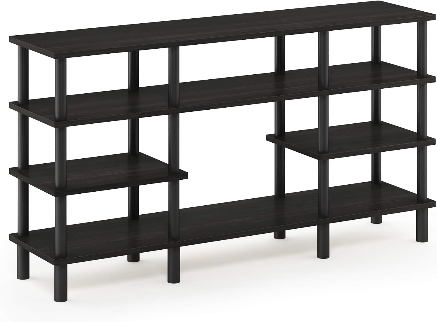Furinno Nelly TV Stand, 3-Tier Entertainment Center with Open Shelves Storage, TV Console for TV up to 55 Inch, Soft Edges, for Living Room, Bedroom, Black