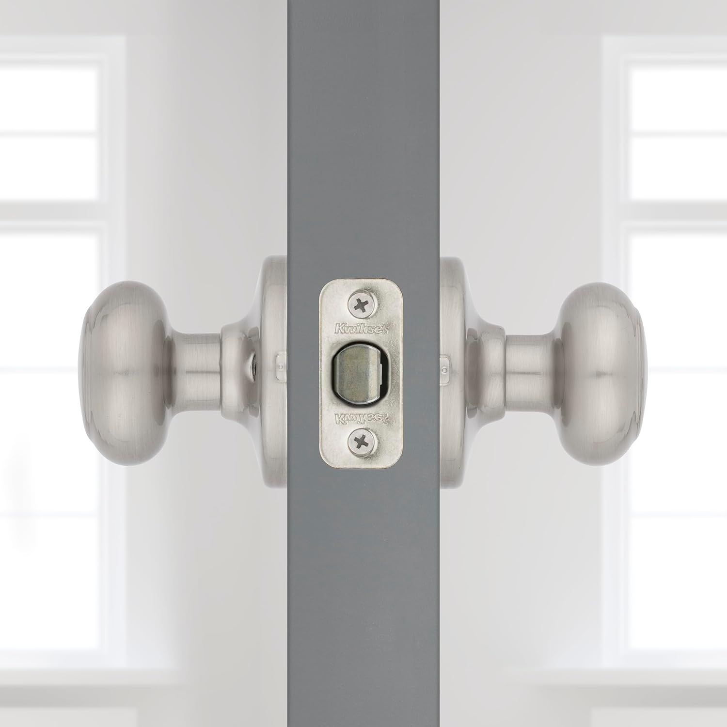 Kwikset Cove Interior Privacy Door Knob with Lock, Door Handle For Bathroom and Bedroom, Satin Nickel Keyless Turn Lock Doorknob, with Microban Protection