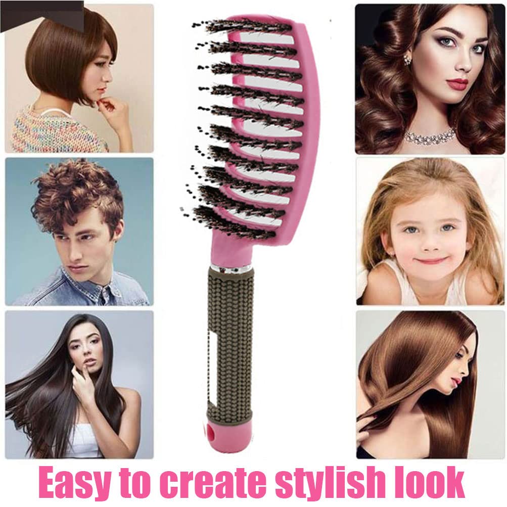 Boar Bristle Detangler Vent Hair Brush for Blow Drying, Curved Vented Paddle Detangling Brush for Women Men