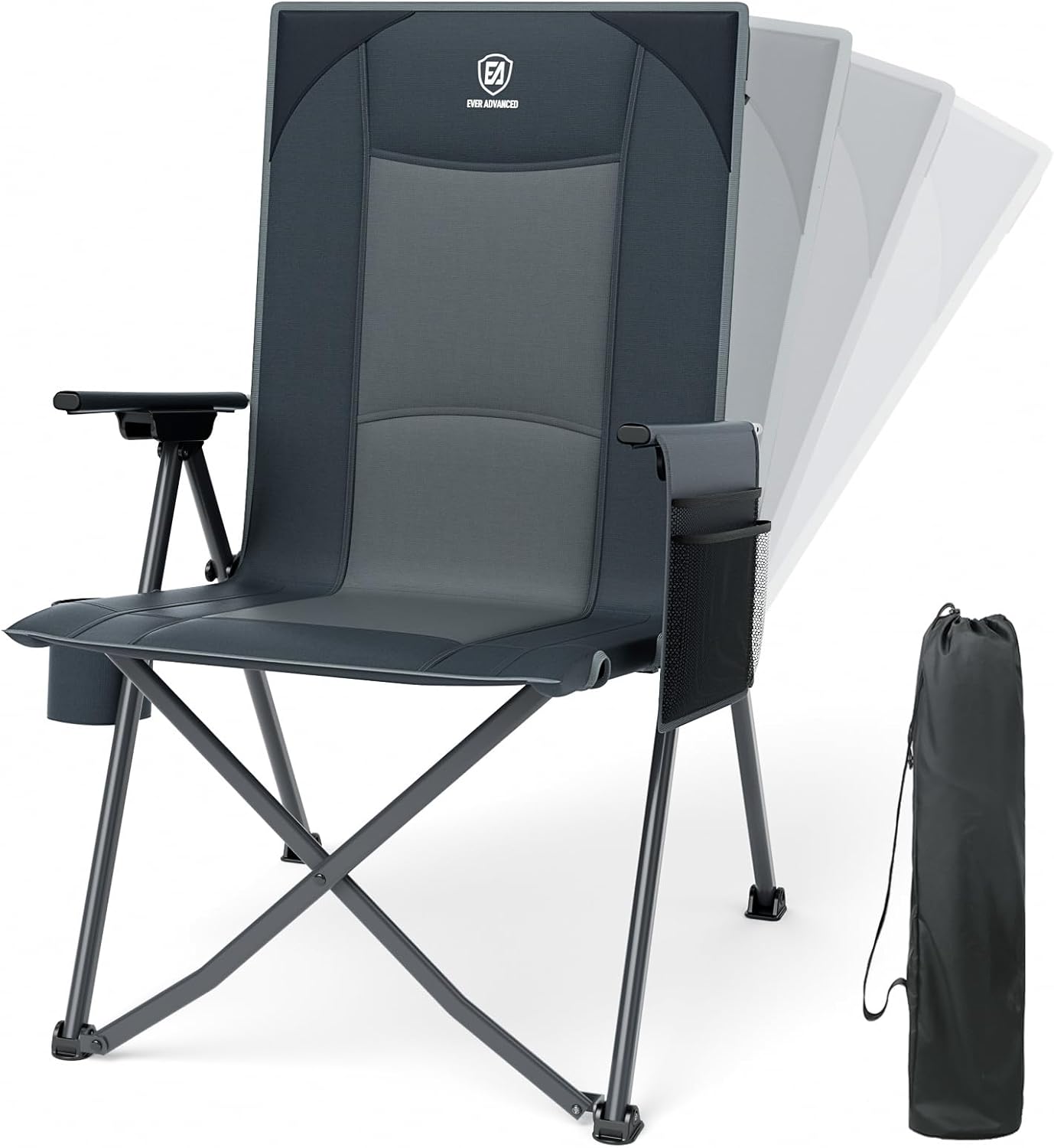 EVER ADVANCED Reclining Camping Chairs for Adult Supports 350lbs Grey | Lightweight, Folding Recliner with Adjustable Back, 4-Level Lounge Chairs