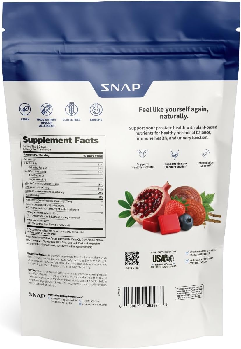 Snap Supplements Prostate Health + Nitric Oxide Bundle, 60 Soft Chews Each | Plant Sterols