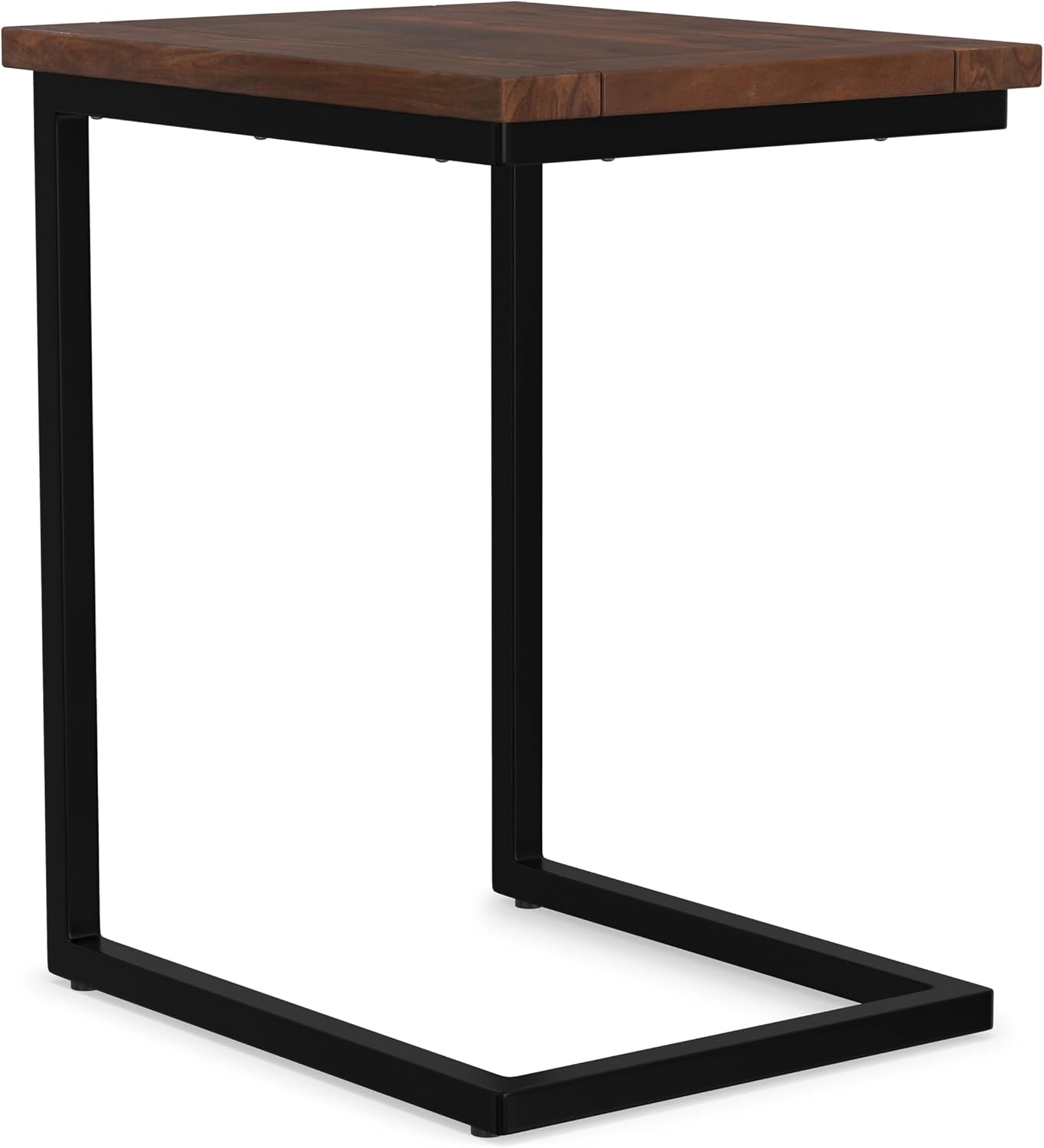 SIMPLIHOME Skyler 18" Wide Solid Wood C-Side End Table in Dark Cognac Brown | Industrial slide-under accent table with open frame, assembled; perfect for living rooms as a side table or sofa table.