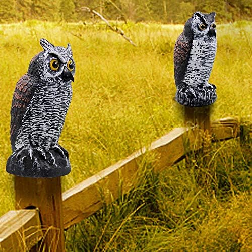 Hausse 2 Pack Fake Horned Owl Bird Scarecrow Decoy 10.5 Inch Height, Plastic Deterrents, Halloween Decoration