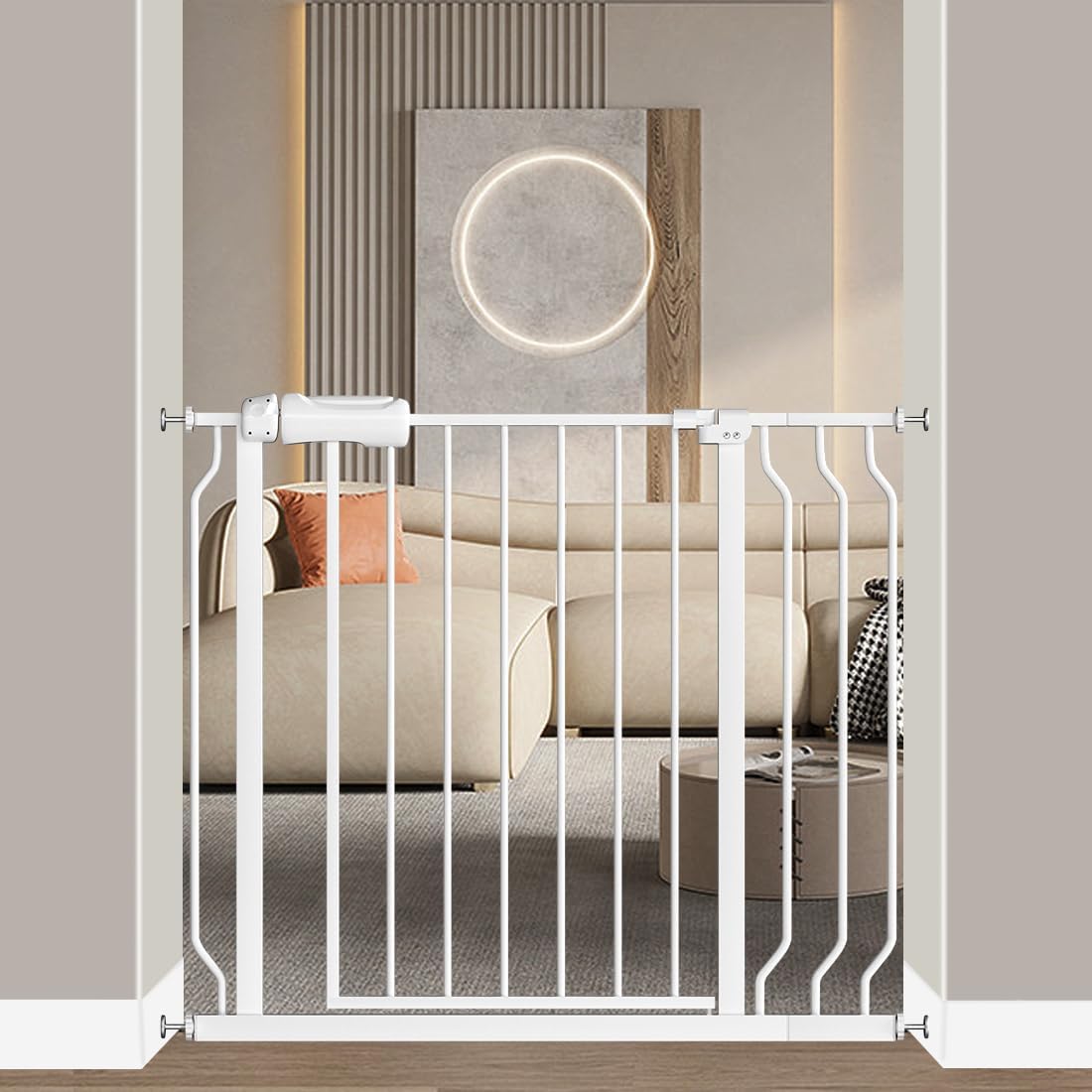 Fairy Baby Extra Wide Baby Gate for Doorways Auto Close Safety Gates for Bedroom, Fits 57.5 Inch to 62 Inch with Pressure Mounted Extention Kit, White | Pressure Mounted No Drill Pet Gate with Door, Heavy Duty Walk-Through Gate for Toddlers, Kids, Dogs,…