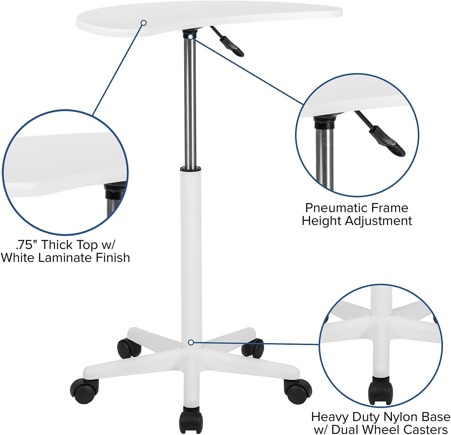 Flash Furniture Eve Sit to Stand Mobile Laptop Desk/Speaker's Lectern with Wheels, Modern Height-Adjustable Portable Standing Computer Desk, Black | Heavy Duty Nylon Base, Dual Wheel Casters