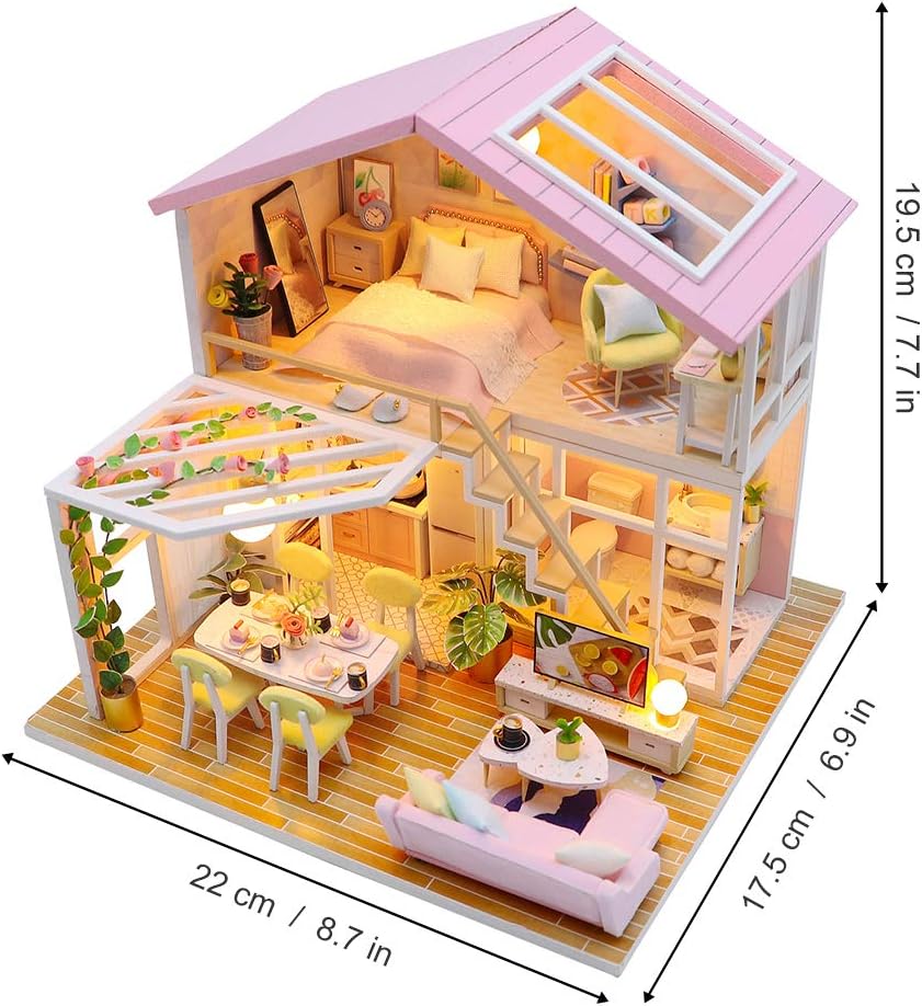 GuDoQi DIY Miniature Dollhouse Kit with Furniture, Tiny House kit 1:24 Scale, Need to Assemble Around 30 Hours
