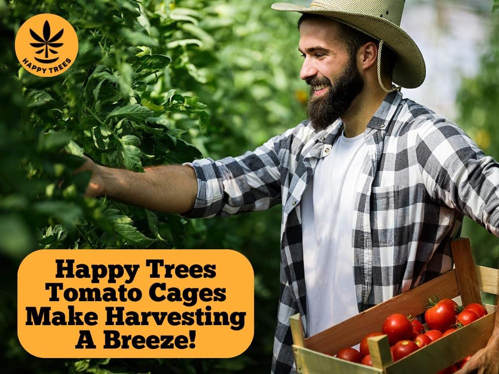 Happy Trees Large Heavy Duty Folding Tomato Cages, 3-Pack, Made in USA