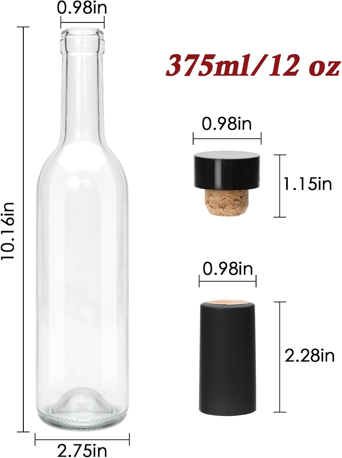 12 Pack 12oz Glass Bottles with Cork Lids