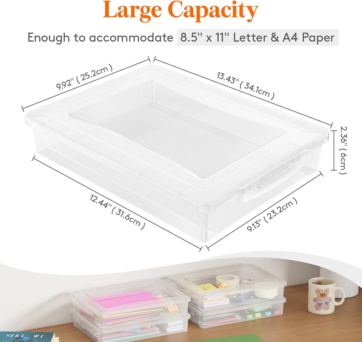 Lifewit Paper Organizer Storage with Lid, Fits 8.5" x 11" Letter, 4 Pcs | Multi-Purpose Plastic File Box with Latching Lids
