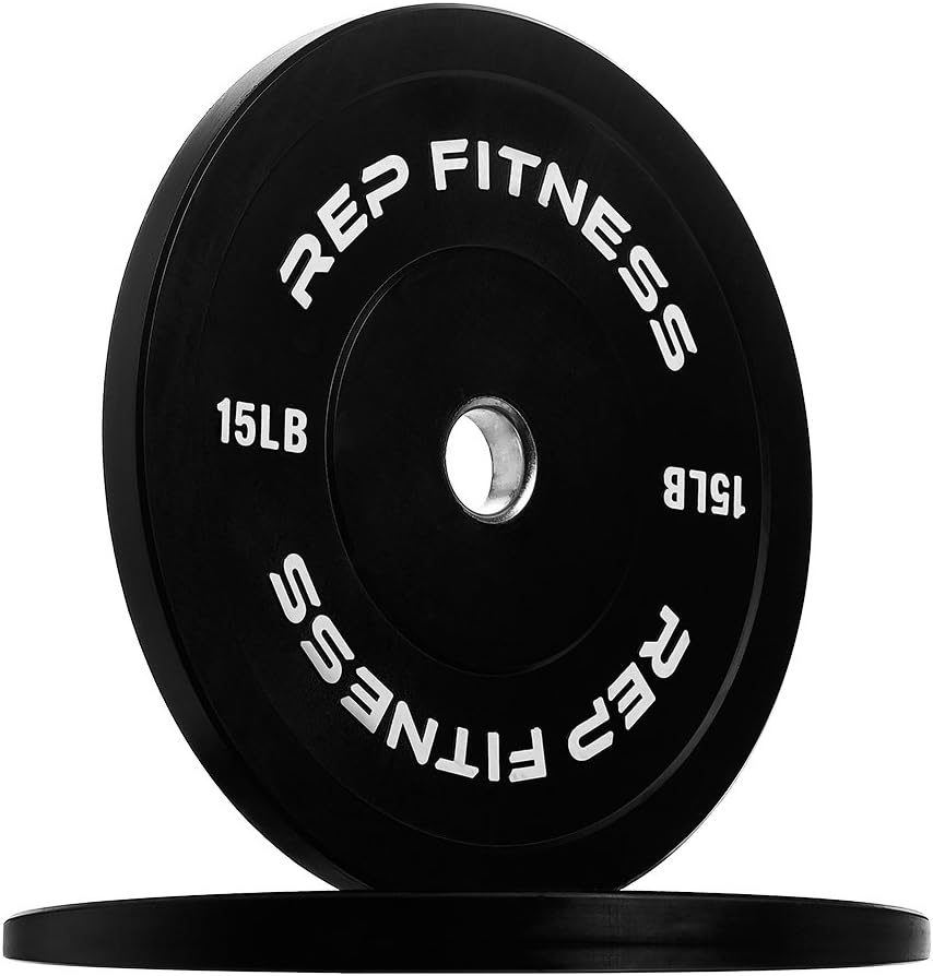REP Fitness Rubber Bumper Plates, 5Lb to 370 lb Set Pairs, Olympic Standard Weights, Shock Absorbing Low Bounce Design, For Home Gyms, Fitness Centers, Strength Workouts, Barbell Use