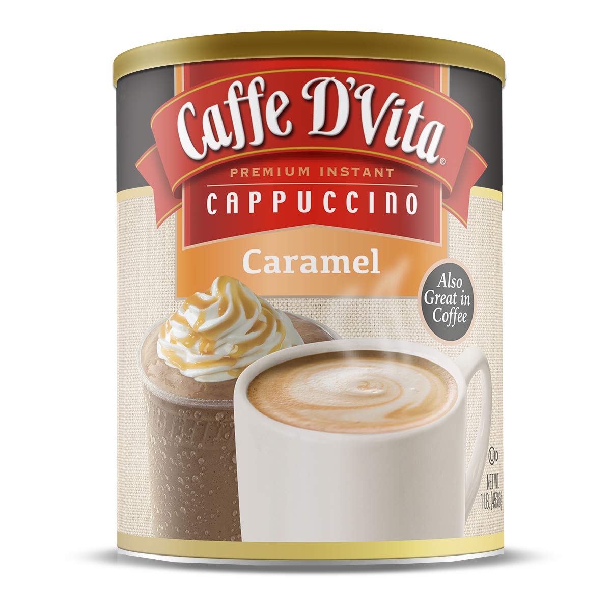 Caffe D'Vita Mocha Cappuccino Mix - 4 lb can (64 oz.) | Instant Cappuccino Mix, Gluten Free, No Cholesterol or Trans Fat, 99% Caffeine Free, Mocha