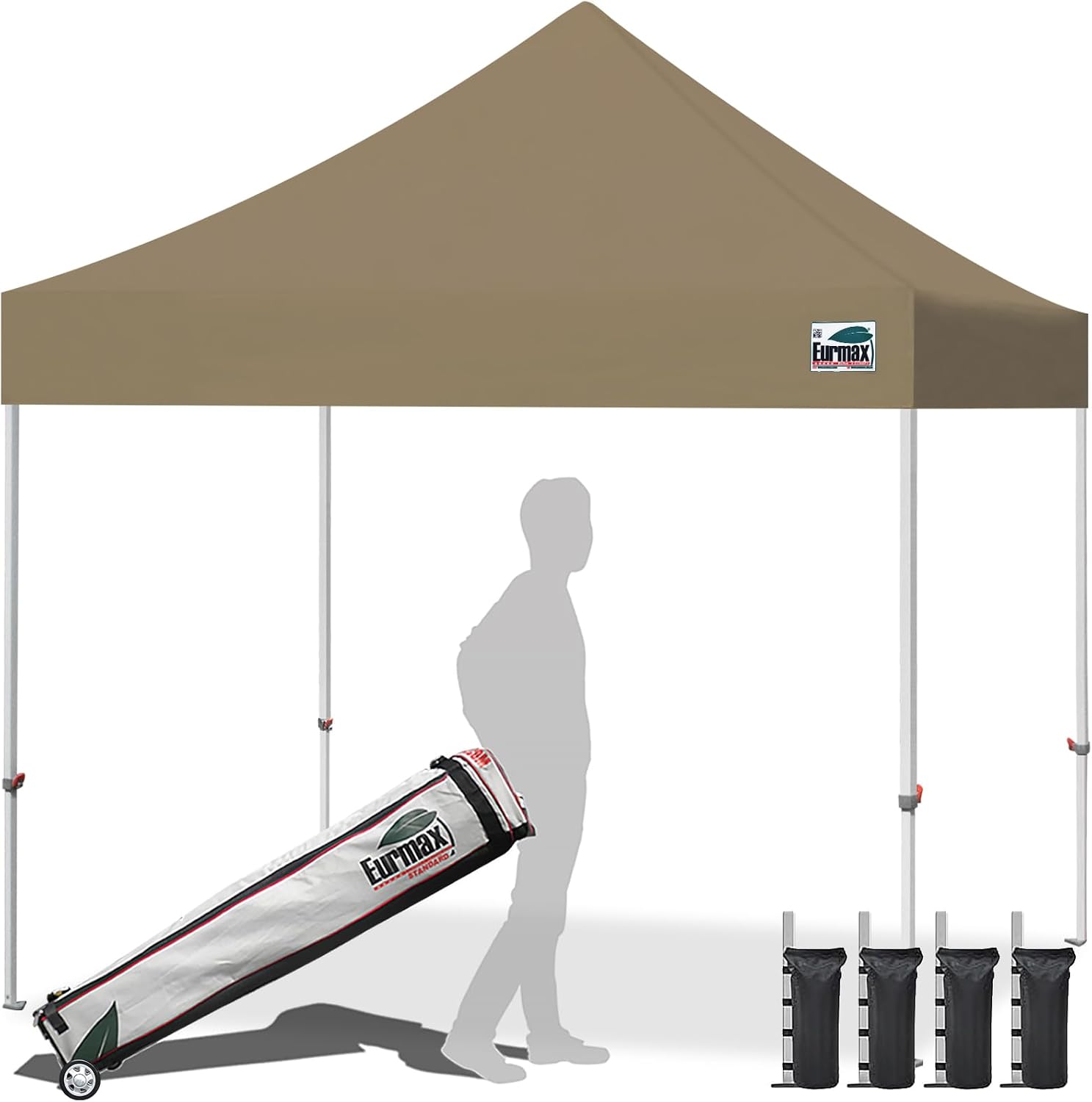Eurmax USA 10x10ft Pop Up Canopy,Commercial Instant Tent for Outdoor Events,Patented No-Tip Rolling Storage Bag with 4 Sandbags,UV & Water Resistant,Heavy Duty Portable Shelter Gazebo,Black