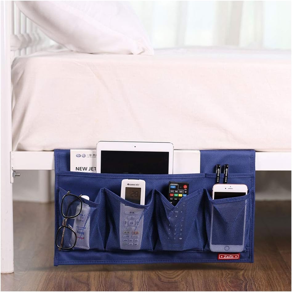 Zafit Bedside Storage Organizer, Table Cabinet Bedside Organizer Caddy for Remotes Phone Glasses (Classic 4 Pockets-Grey)