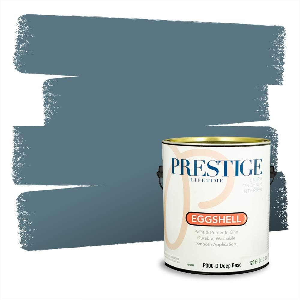 PRESTIGE Paints Exterior Paint and Primer In One, 1-Gallon, Semi-Gloss, Comparable Match of Behr* Intercoastal Gray*
