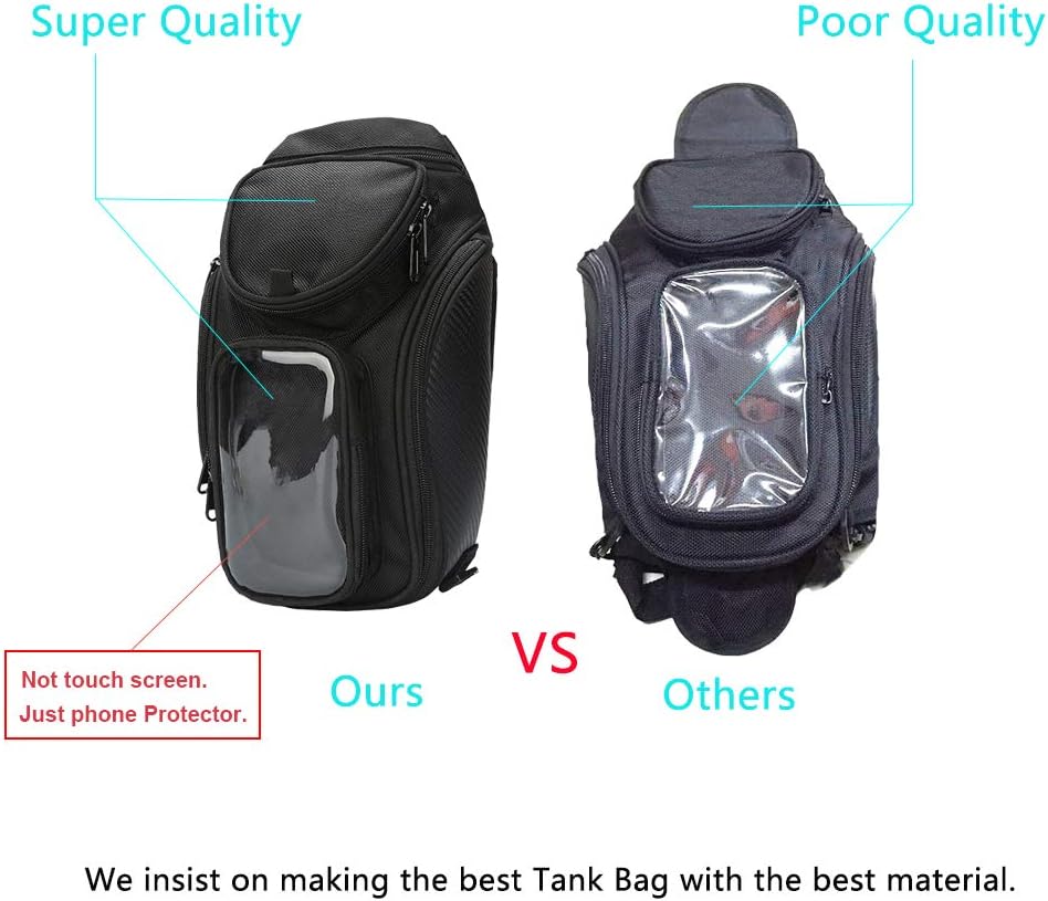 Motorcycle Tank Bag, Water Resistant with Super Strong Magnetic Gas Oil Fuel Tank Bag Black bigger Window for Honda Yamaha Suzuki Kawasaki Harley