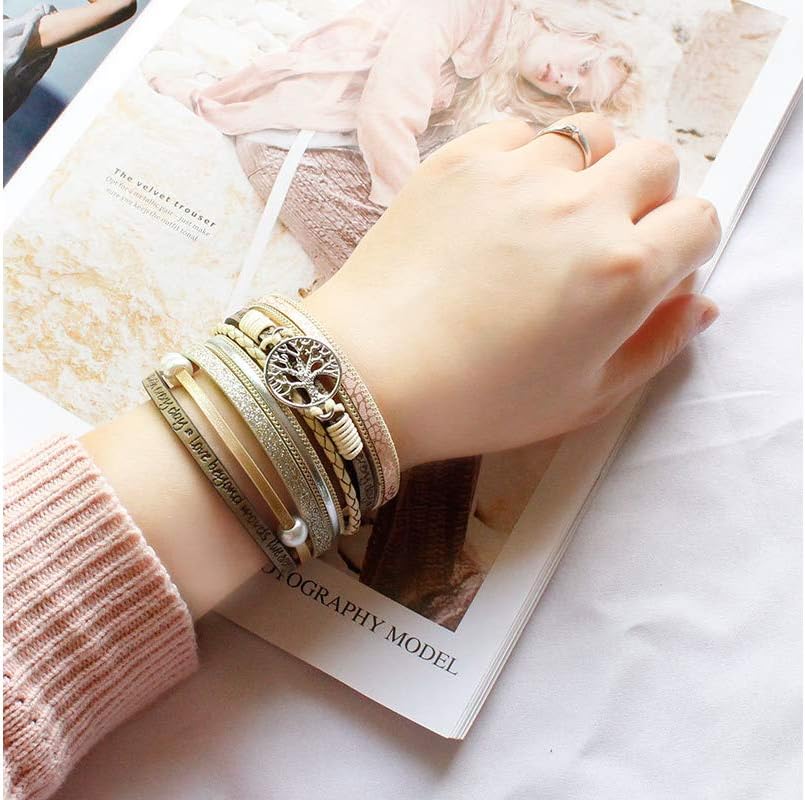 Fesciory Leather Wrap Bracelets for Women, Boho Western Layered Jewelry