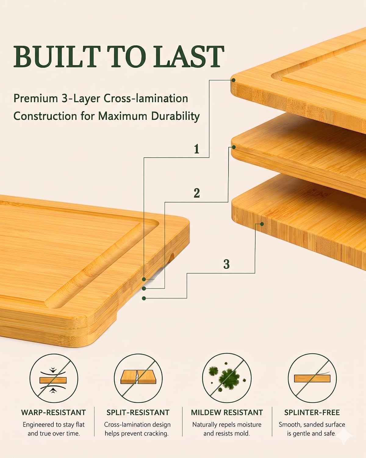 Cutting Boards for Kitchen, Wooden Chopping Board for Meat, Vegetables and Fruit, 18" x 12" XL Deep Carbonized Bamboo Board for Meal Prep, Serving, Daily Cooking and Kitchen Counter