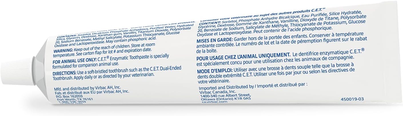 C.E.T. Enzymatic Toothpaste for Dogs and Cats, Vanilla Mint, 2.5oz | Plaque and tartar control for fresh breath, pet dental care toothpaste, Dual enzyme system, vanilla mint flavored toothpaste