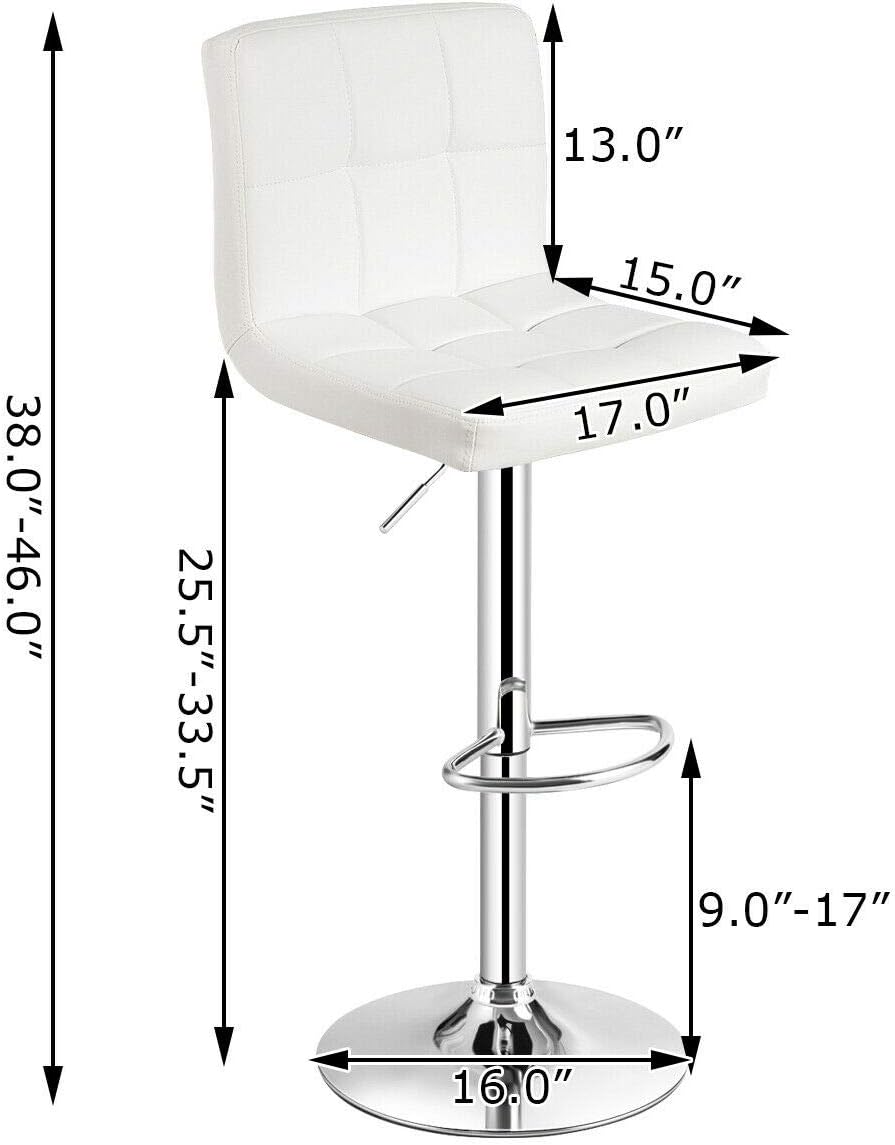 COSTWAY Bar Stool, Modern Swivel Adjustable Height PU Leather Barstools with Back, Square Armless Counter Height Bar Chair for Kitchen Island Dining Living Bistro Pub Counter, Black