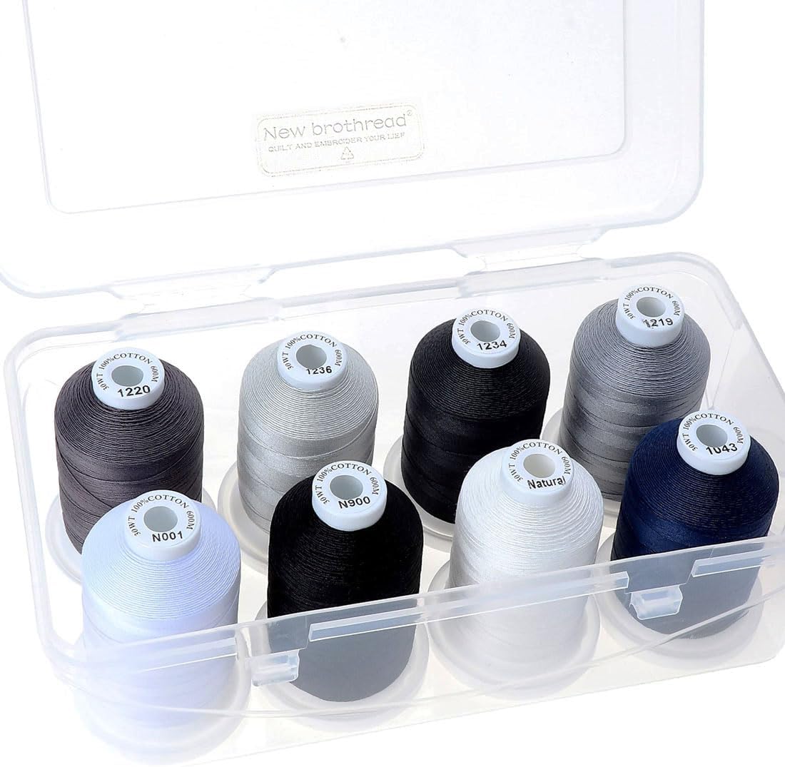 New brothread Multi-Purpose 100% Mercerized Cotton Threads -5 White+5 Black