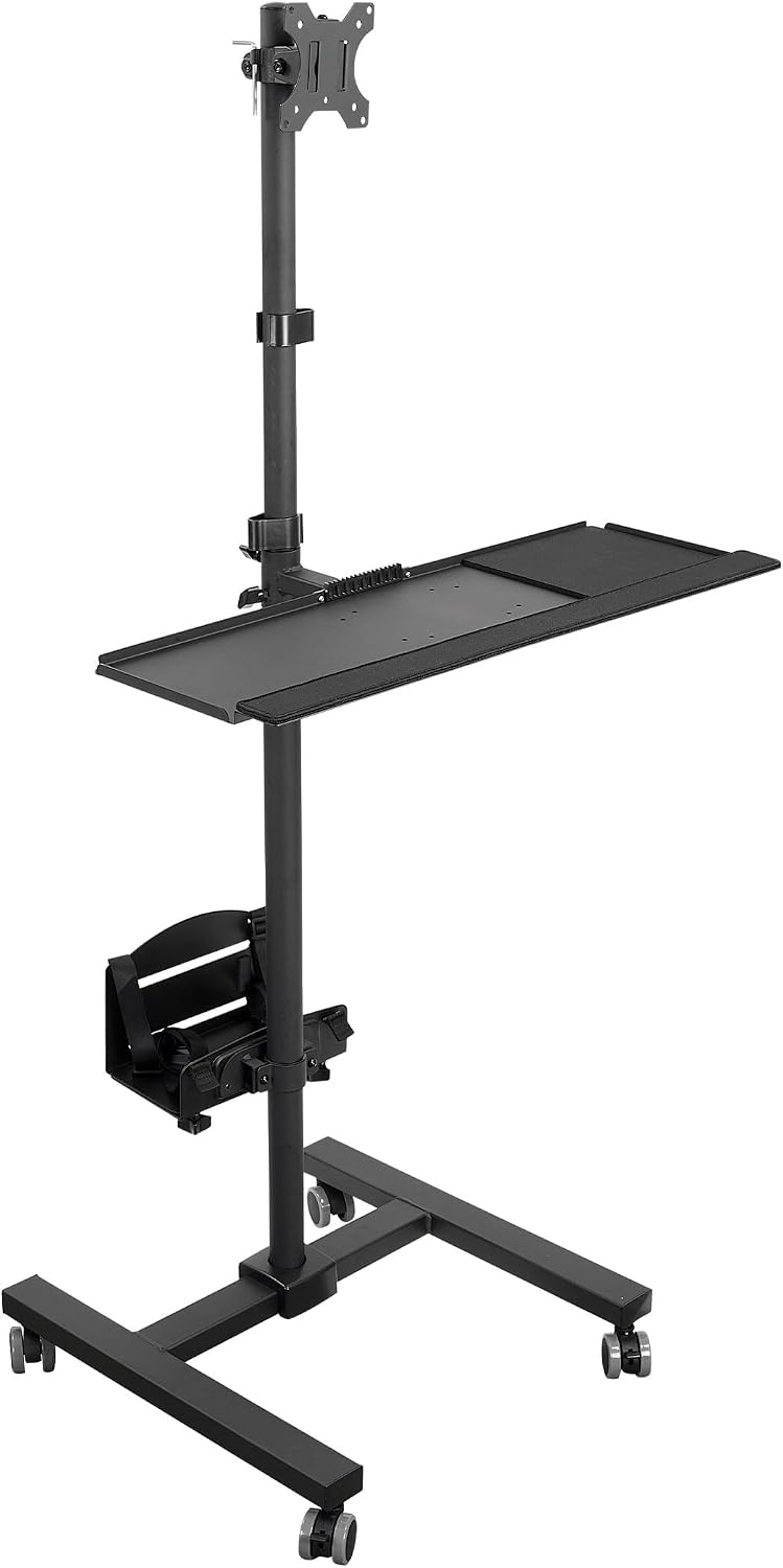 Mount-It! Rolling Computer Cart on Wheels, Mobile Desk Workstation with Monitor Mount for up to 32" Screen, Full Keyboard Tray